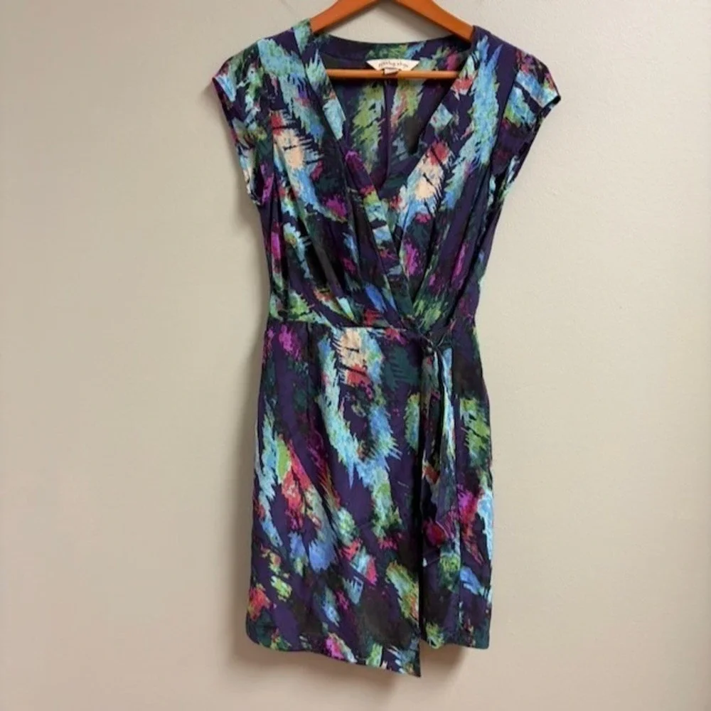 Presley Skye Womens Silk Artsy Wrap‎ Dress Size Petite S Career Work Watercolors
